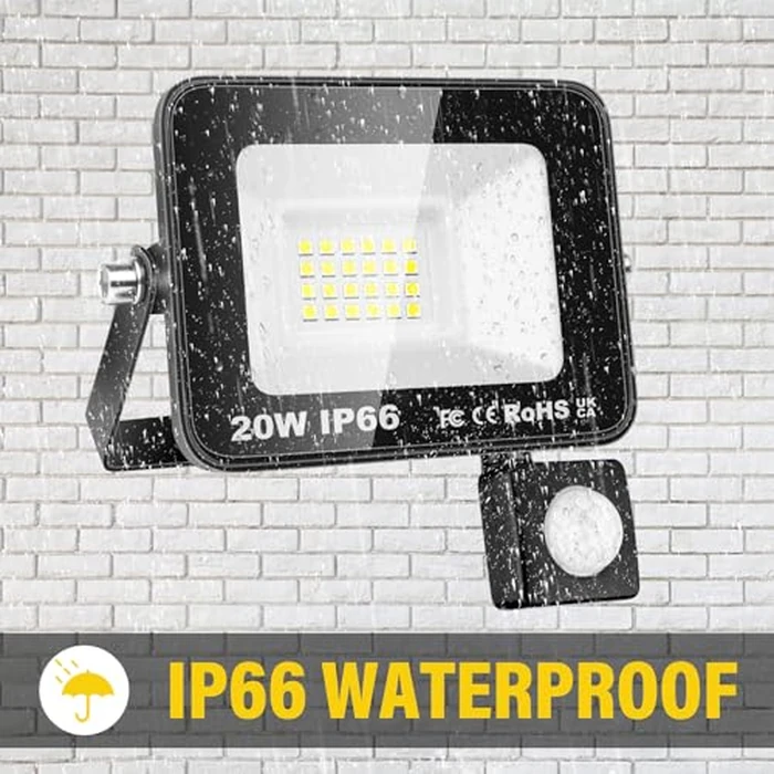 Willpower 2pcs LED Floodlight 20W 2000lm LED Security Lights Outdoor with Motion Sensor LED Work Light IP66 Waterproof PIR Lights White 6000K Wall Light for Garden Garage Court Patio Lawn by Willpower - Image 4