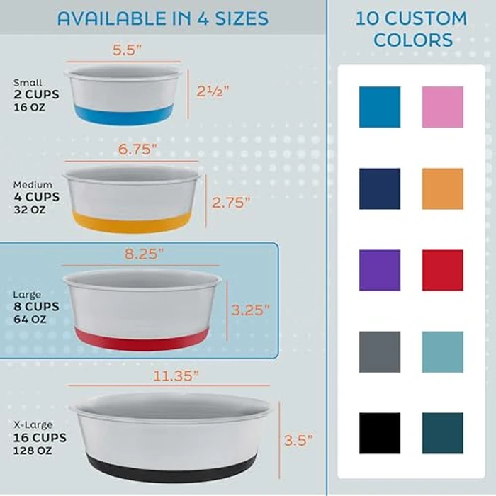 Master Pet Supply Stainless Steel Dog Bowls Set of 2 with Extra Thick Silicone Base - 8 Cup (64 oz) Crimson Red, Non-Slip, Dishwasher Safe Metal Bowls, Pet Dog Food Bowl for Dogs, Cats, Anti Rust by Master Pet Supply - Image 2