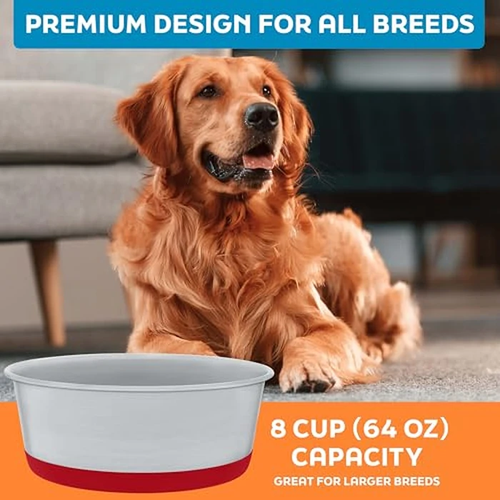 Master Pet Supply Stainless Steel Dog Bowls Set of 2 with Extra Thick Silicone Base - 8 Cup (64 oz) Crimson Red, Non-Slip, Dishwasher Safe Metal Bowls, Pet Dog Food Bowl for Dogs, Cats, Anti Rust by Master Pet Supply - Image 8