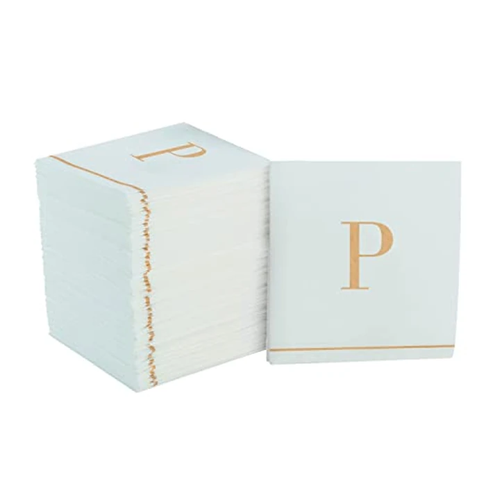 Luxe Party 112 Pack Monogram Cocktail Napkins, Letter P Initial, Disposable, Premium Airlaid, Linen Feel, Decorative, White and Gold by LUXE PARTY - Used - Like New condition