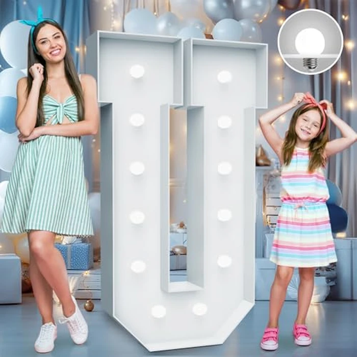 4FT Marquee Light Up Letters - Cool White Light Up Letters U with Fixed Water Bag, Party Decoration Large Marquee Light Up Letters can Be Used for Wedding Decoration, Birthday Party Decoration by Teebloom - Image 1