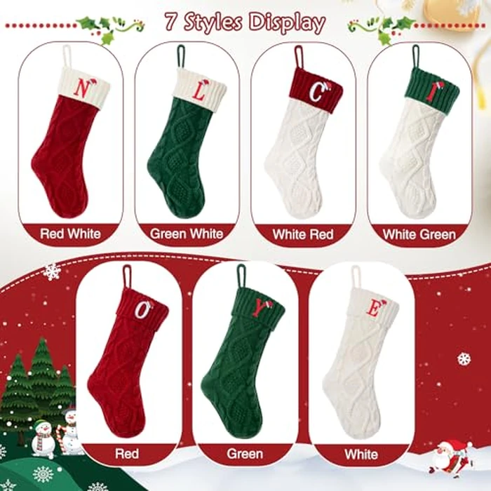 VRFASHION Christmas Stockings with Initials, Letter J Embroidered Xmas Stockings, 18" Large Monogram Knitted Xmas Stocking, Christmas Party Fireplace Family Hanging Stocking Decorations(1 Pack, Red) by VRFASHION - Image 4