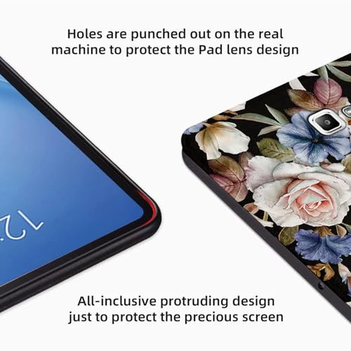 Nuouxoco Premium PU Leather Cover for Samsung Galaxy Tab E 2015 (SM-T560/T561/T565/T567), Shockproof Protective Case with Folding Stand and Auto Wake/Sleep, Black Flowers by Nuouxoco - Image 5