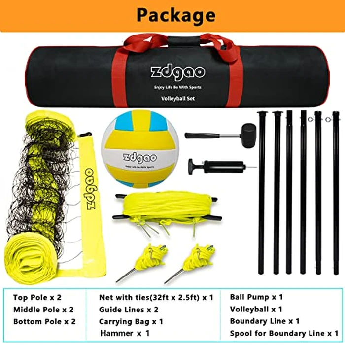 Outdoor Portable Volleyball Net System - Adjustable Height Poles with Soft Volleyball Ball, Pump, Hammer, Boundary Line, and Carry Bag for Backyard, Beach, Lawn by Zdgao - Image 2