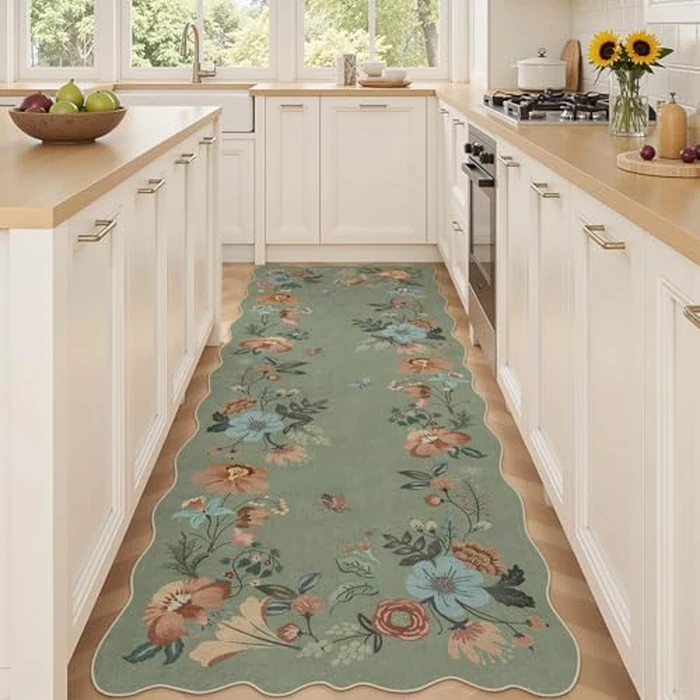 Dadasgk Floral 2x6 Runner Rug for Hallways, Vintage Boho Green Washable Bathroom Kitchen Bedroom Runner Rugs, Non-Slip Soft Low Pile Thin Indoor Carpet for Laundry Room Farmhouse Flower, Green by Dadasgk - Used - Very Good condition - CA$29.15