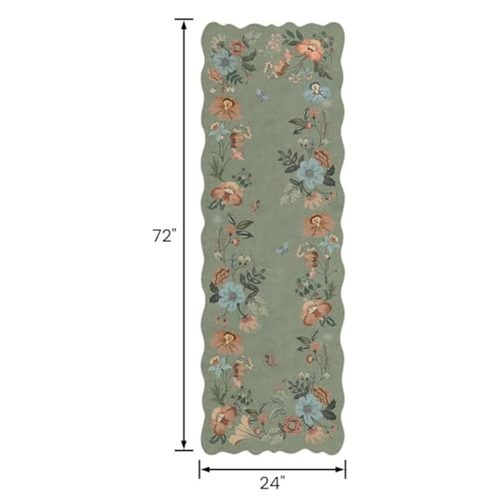 Dadasgk Floral 2x6 Runner Rug for Hallways, Vintage Boho Green Washable Bathroom Kitchen Bedroom Runner Rugs, Non-Slip Soft Low Pile Thin Indoor Carpet for Laundry Room Farmhouse Flower, Green by Dadasgk - Image 2
