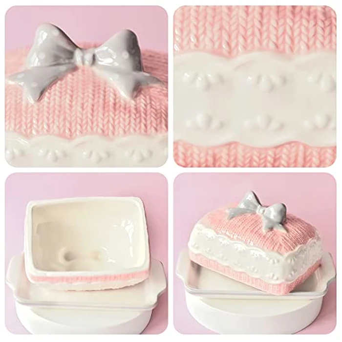 Ceramic Butter Dish with Lid, Creative Pink Butter Keeper for Bread Lovers Breakfast Kitchen Counter, Dishwasher Safe by Lifenanny - Image 3