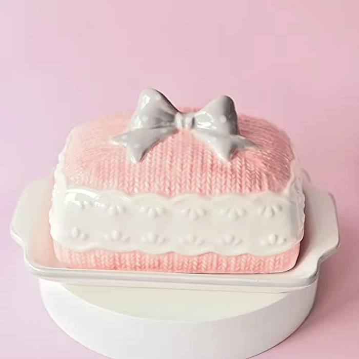 Ceramic Butter Dish with Lid, Creative Pink Butter Keeper for Bread Lovers Breakfast Kitchen Counter, Dishwasher Safe by Lifenanny - Image 4