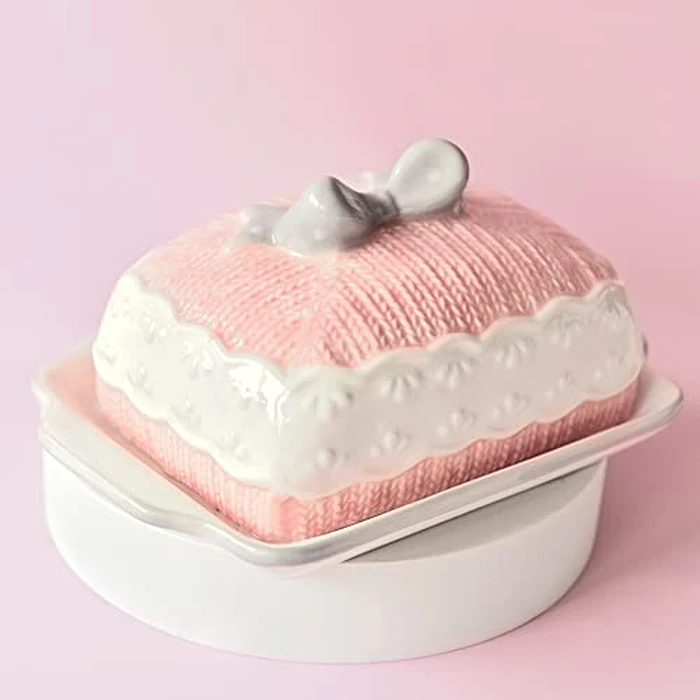 Ceramic Butter Dish with Lid, Creative Pink Butter Keeper for Bread Lovers Breakfast Kitchen Counter, Dishwasher Safe by Lifenanny - Image 5