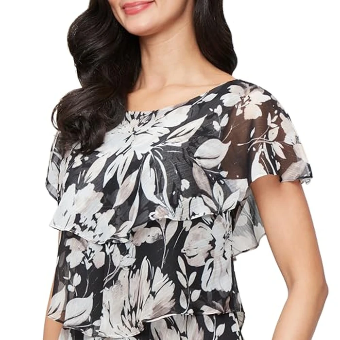 S.L. Fashions Women's Tiered Midi Wedding Guest, Mother of The Bride Dress with Bead Embellishment (Petite and Regular Sizes) by S.L. Fashions - Image 3