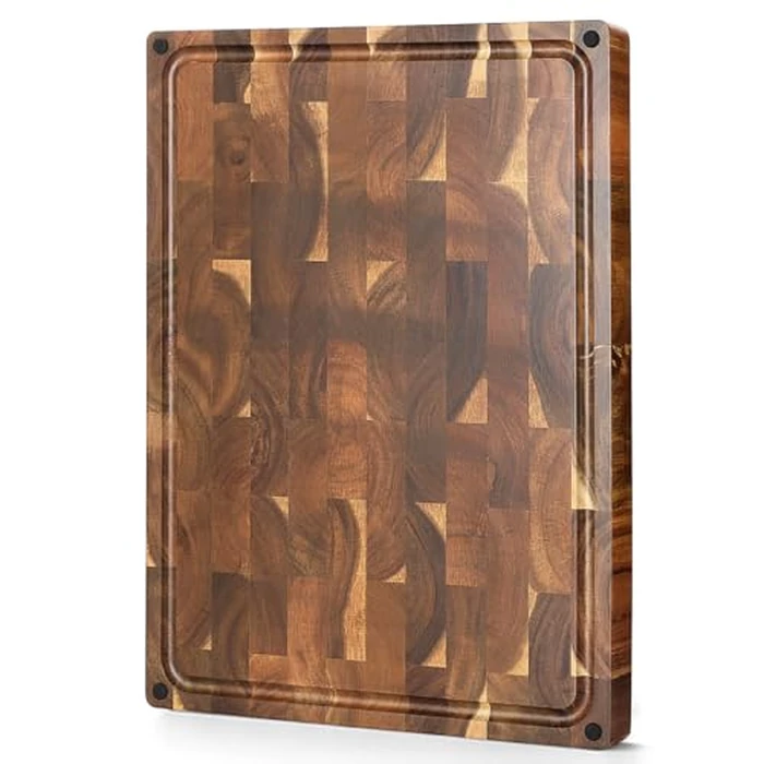 XINZUO Large Thick End Grain Acacia Wood Cutting Board- (19''L x 14''W x 1.5''T) Reversible Wooden Chopping Board with Non-Slip Feet, Built-in Handles and Juice Groove- Butcher Block Cutting Board by XINZUO - Used - Acceptable condition - CA$56.27