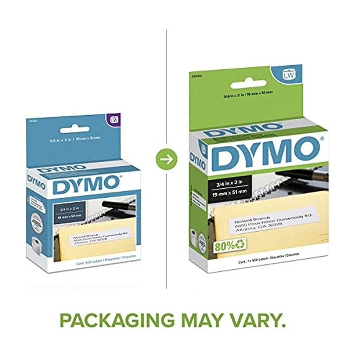 DYMO Authentic LW Return Address Labels, DYMO Labels for LabelWriter Label Printers, White, 3/4" x 2", 1 Roll of 500 by DYMO - Image 2