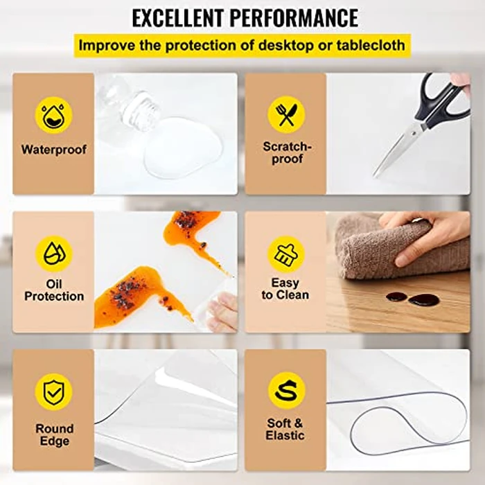 VEVOR Plastic Table Cover 36 x 60 Inch, 2 mm Thick Clear Table Protector, Rectangle Clear Desk Mat, Waterproof & Easy Cleaning for Office Dresser Night Stand by VEVOR - Image 5