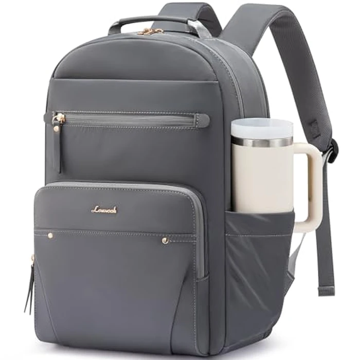 LOVEVOOK Laptop Backpack for Women with Leather Trim & Tumbler Pockets, 15.6" Work Backpack Purse, Travel Personal Item Bag, Carry On Business Computer Bag for Office, School, Gift, Lustrous Graphite by LOVEVOOK - Used - Like New condition