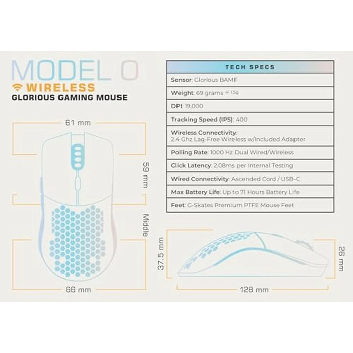 GLORIOUS Model O Wireless Gaming Mouse - Superlight, 69g Honeycomb Design, RGB, Ambidextrous, Lag Free 2.4GHz Wireless, Up to 71 Hours Battery - Matte Black by GLORIOUS - Image 9