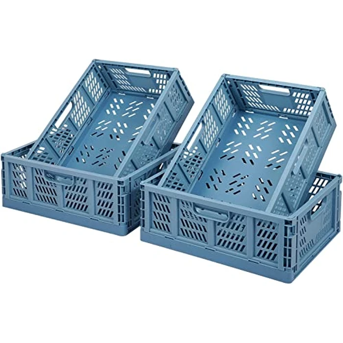 4-Pack Folding Storage Boxes,Plastic Drawer Organizer,Stackable Folding Basket,Shelf Storage,Collapsible Storage Crate,Closet Containers Toy Organiser for Home Office Bedroom Kitchen (Blue) by JIIKOOAI - Used - Acceptable condition