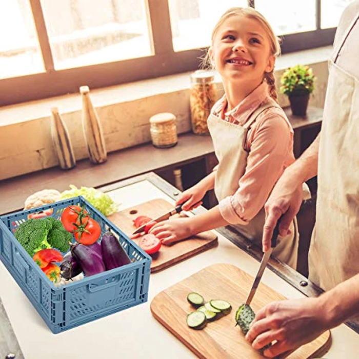 4-Pack Folding Storage Boxes,Plastic Drawer Organizer,Stackable Folding Basket,Shelf Storage,Collapsible Storage Crate,Closet Containers Toy Organiser for Home Office Bedroom Kitchen (Blue) by JIIKOOAI - Image 7