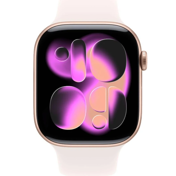 Apple Watch Series 11 (Cellular + GPS) - 64GB - 42mm - Rose Gold Aluminum Case with Light Blush Silicone Sport Band - M/L Size by Apple - Image 1