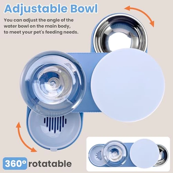 2 Pack Automatic Cat Feeder Stainless Steel Water Dispenser Gravity Food Feeder and Waterer Set with Pet Food Bowl for Small Medium Kitten Puppy Pets Large Capacity(Blue) by Pawzone - Image 3