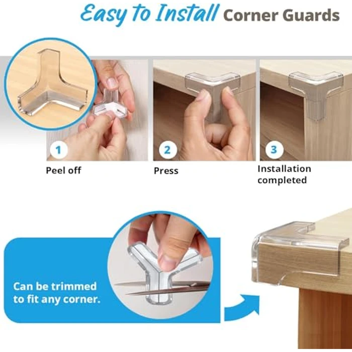 Baby Proof Corners and Edges, 4.5m Soft Edge Protector & 4 Adhesive Clear Corner Protector Baby & Child Proofing. Acrylic Edge and Corner Guards. Table Corner Protectors for Furniture Safety Bumpers by Komfortology - Image 6