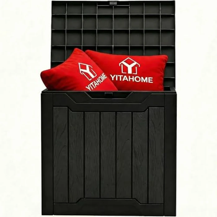 YITAHOME 31 Gallon Outdoor Storage Box, Resin Deck Box and Waterproof Package Delivery Box for Gardening Tools, Pool Supplies, Patio Furniture, Lockable, Black by YITAHOME - Used - Like New condition