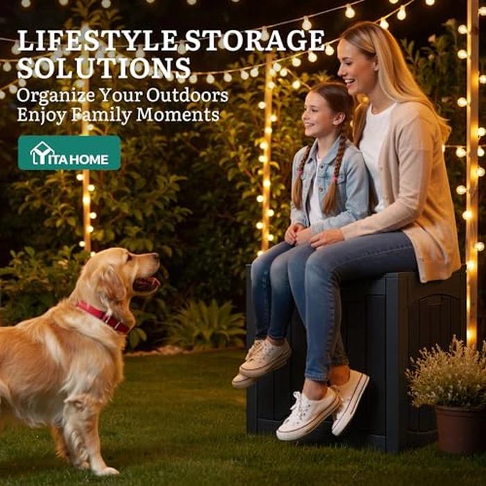 YITAHOME 31 Gallon Outdoor Storage Box, Resin Deck Box and Waterproof Package Delivery Box for Gardening Tools, Pool Supplies, Patio Furniture, Lockable, Black by YITAHOME - Image 3