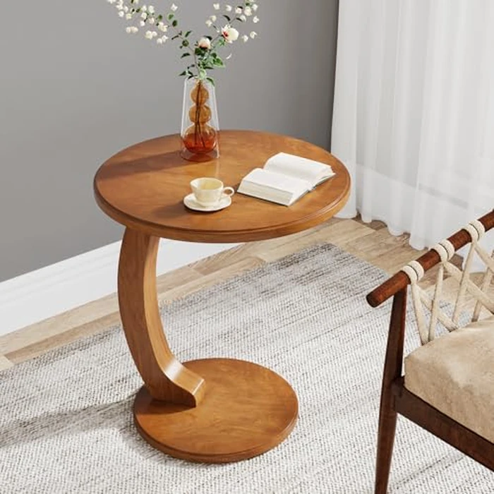 Tribesigns Small Round End Table for Living Room, C-Shaped Sofa Side Table for Couch, Retro Boho Bedside Nightstand, Brown by Tribesigns - Used - Very Good condition - US$79.93