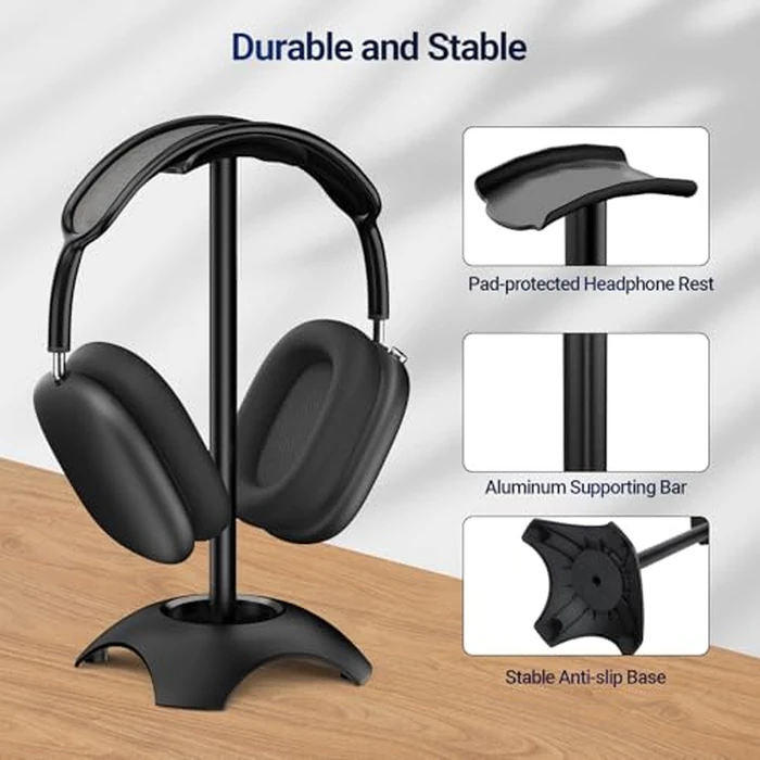 Ceecysaa Headphone Stand, Headset Stand with Aluminum Supporting Bar, Headphone Holder with Stable Anti-Slip Base, Headset Holder for All Gaming Music Headphones Size (Black) by Ceecysaa - Image 3