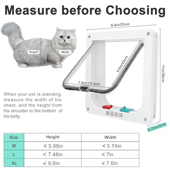 Cat Door for Windows, Doors and Sliding Door, Safety Pet Door with 4 Way Lock, Weatherproof Cat Flap for Thin Door and Wall(X-Large, Outer Size 11 * 9.8 * 0.78in) by Lessmon - Image 4