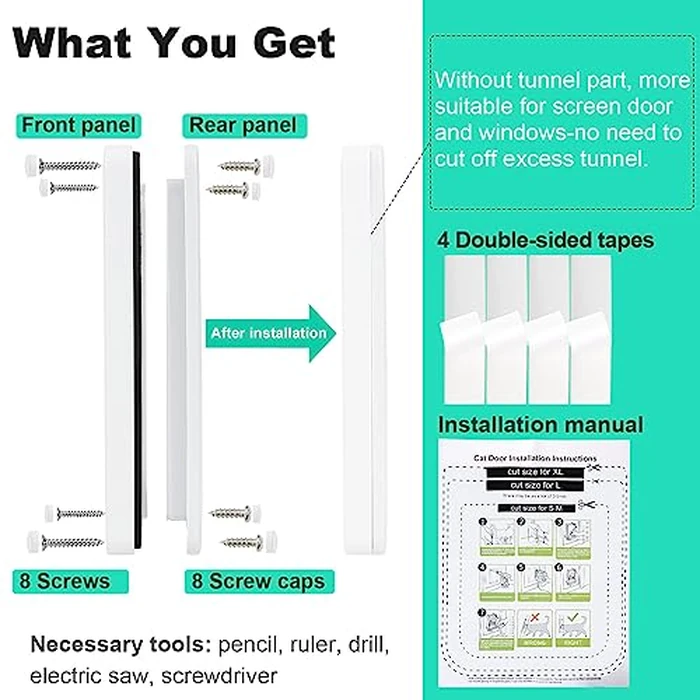 Cat Door for Windows, Doors and Sliding Door, Safety Pet Door with 4 Way Lock, Weatherproof Cat Flap for Thin Door and Wall(X-Large, Outer Size 11 * 9.8 * 0.78in) by Lessmon - Image 6