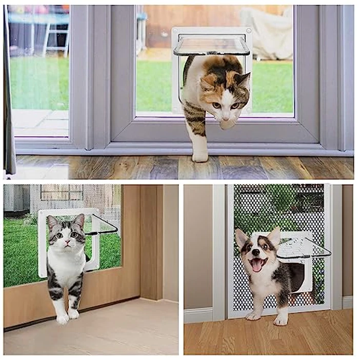 Cat Door for Windows, Doors and Sliding Door, Safety Pet Door with 4 Way Lock, Weatherproof Cat Flap for Thin Door and Wall(X-Large, Outer Size 11 * 9.8 * 0.78in) by Lessmon - Image 7