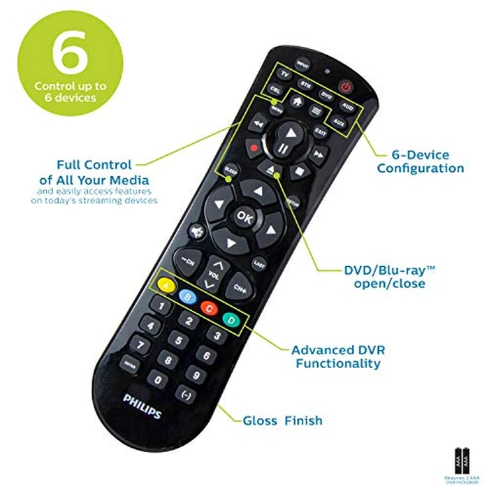 Philips Universal Remote Control for Samsung, Vizio, LG, Sony, Sharp, Roku, Apple TV, RCA, Panasonic, Smart TVs, Streaming Players, Blu-ray, DVD, 6-Device, Black, SRP9263C/27 by Philips - Image 3