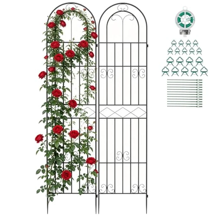 Suteck Garden Trellis for Climbing Plants Outdoor, 87" H x 20" W, 2 Pack Metal Garden Trellis with Rustproof Powder-Coated, Rose Trellis for Patio Lawn Yard, Flower & Vegetable Support by Suteck - Used - Like New condition - US$56.42