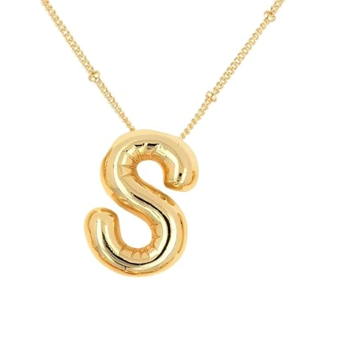DIOWUS Bubble Letter Necklace For Women,Dainty Balloon Initial Necklaces 18k Gold Plated Chain Pendant Alphabet Necklaces For Girlfriend Charm Simple Gift Jewelry (S) by DIOWUS - Used - Like New condition