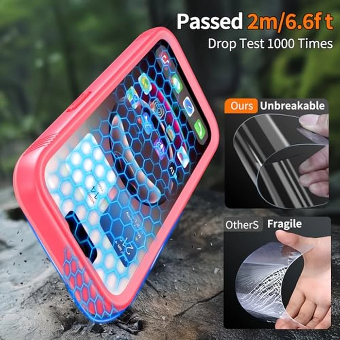 Cozycase Girls Womens Ladies Case for iPhone 16e/iPhone 17e Waterproof Impact Smash Dust Shock Proof Indestructible 16/17 e Around Enclosed Underwater Swimming Case with Lanyard Strap Frosted Pink by Cozycase - Image 4