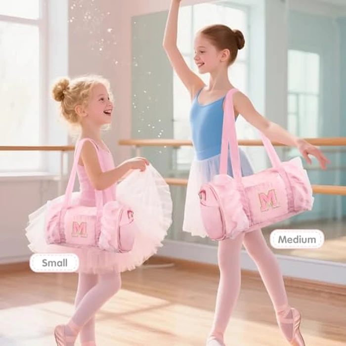 Personalized Initial Dance Bag for Girls 6-9, Medium Lace Gym Sport Yoga Cheer Dance Bags Gift for Teen Girls, Cute Letter Kids Ballet Bag Toddler Travel Duffel Tote with Adjustable Straps(Pink-M) by Iqimott - Image 7