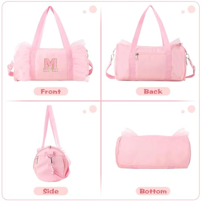 Personalized Initial Dance Bag for Girls 6-9, Medium Lace Gym Sport Yoga Cheer Dance Bags Gift for Teen Girls, Cute Letter Kids Ballet Bag Toddler Travel Duffel Tote with Adjustable Straps(Pink-M) by Iqimott - Image 8