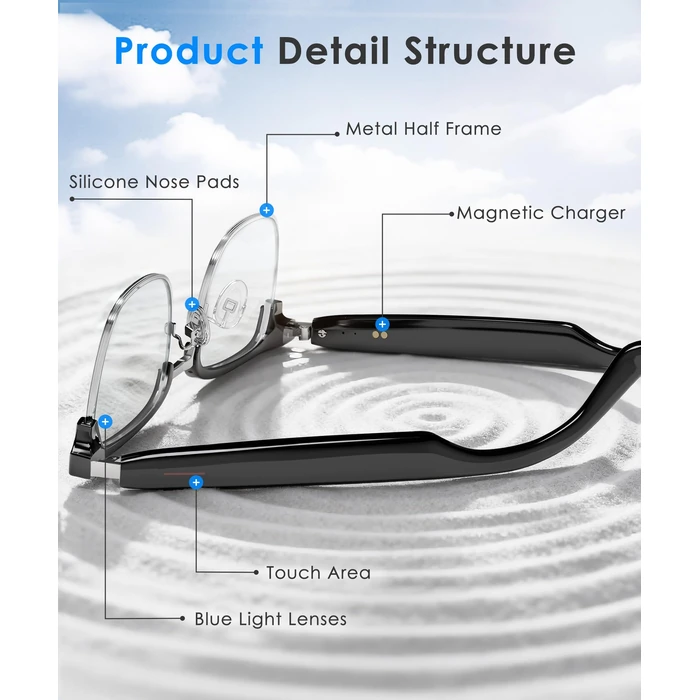 GLOSSIA AI Smart Glasses, Bluetooth Glasses for Men Women, Blue Light Smart Glasses, Hands-Free Calls, Music and Voice Control for Work/Study/Travel by GLOSSIA - Image 3