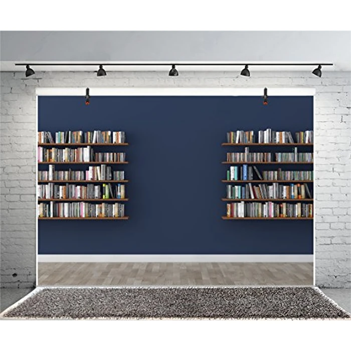 Leyiyi 5x3ft Photography Background Study Interior Backdrop Happy Birthday Wooden Bookshelf Wedding Booth Grunge Cement Floor Hardcover Books Reading Office Photo Portrait Vinyl Studio Video Prop by Leyiyi - Used - Good condition - CA$6.35