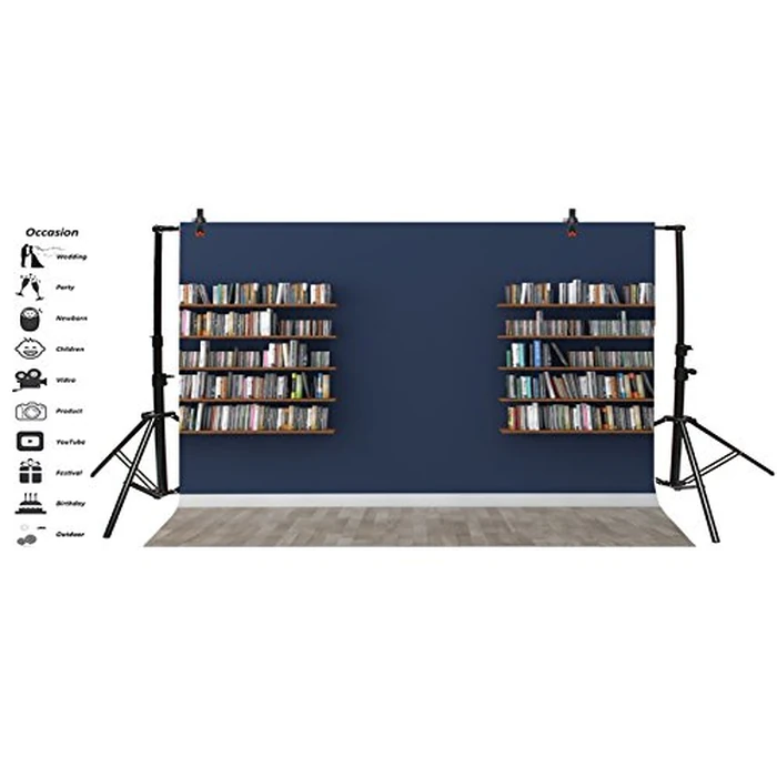 Leyiyi 5x3ft Photography Background Study Interior Backdrop Happy Birthday Wooden Bookshelf Wedding Booth Grunge Cement Floor Hardcover Books Reading Office Photo Portrait Vinyl Studio Video Prop by Leyiyi - Image 2