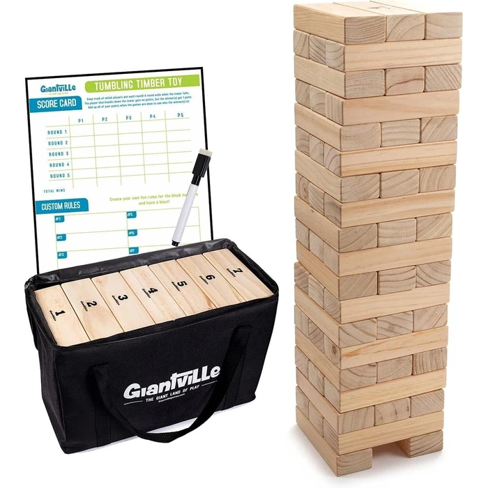 Giantville Giant Tumbling Timber Toy Pine Wood Life-Size Blocks Tower (56-Blocks) - Wood by Giantville - Refurbished - Excellent condition - US$52.59