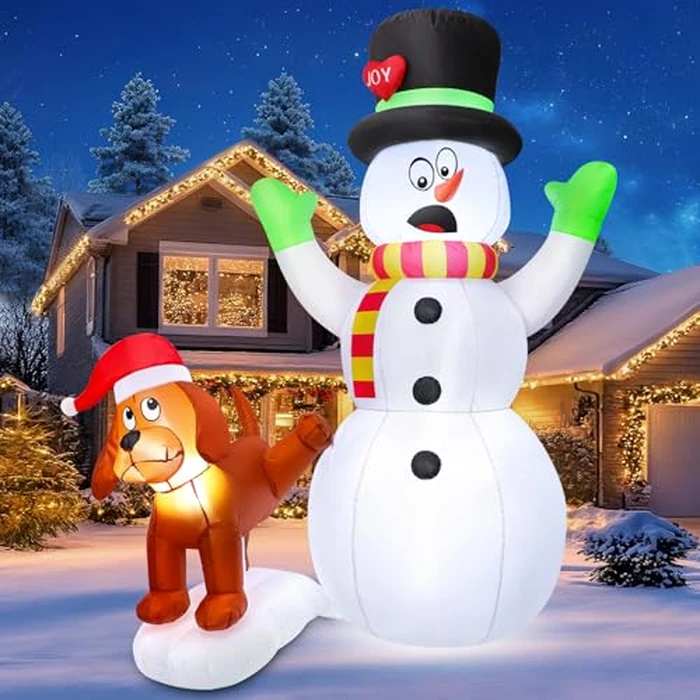 FunFanso 5.5 FT Inflatable Snowman with Puppy Dog, Christmas Outdoor Yard Decoration, Blow Up Shocked Snowman with Peeing Doggie, Built-in LED Lights, Xmas Fun Gift, Patio Lawn Garden Home Party Decor by FunFanso - Image 1