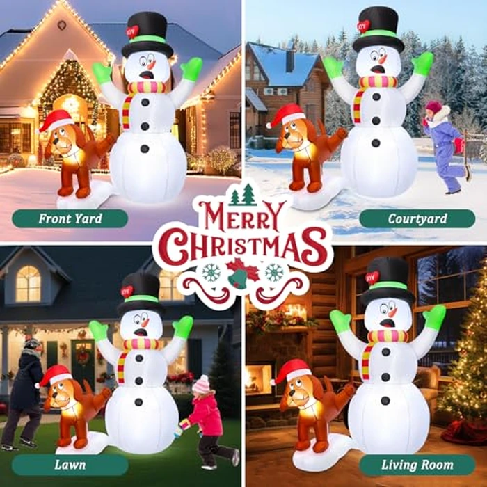 FunFanso 5.5 FT Inflatable Snowman with Puppy Dog, Christmas Outdoor Yard Decoration, Blow Up Shocked Snowman with Peeing Doggie, Built-in LED Lights, Xmas Fun Gift, Patio Lawn Garden Home Party Decor by FunFanso - Image 6