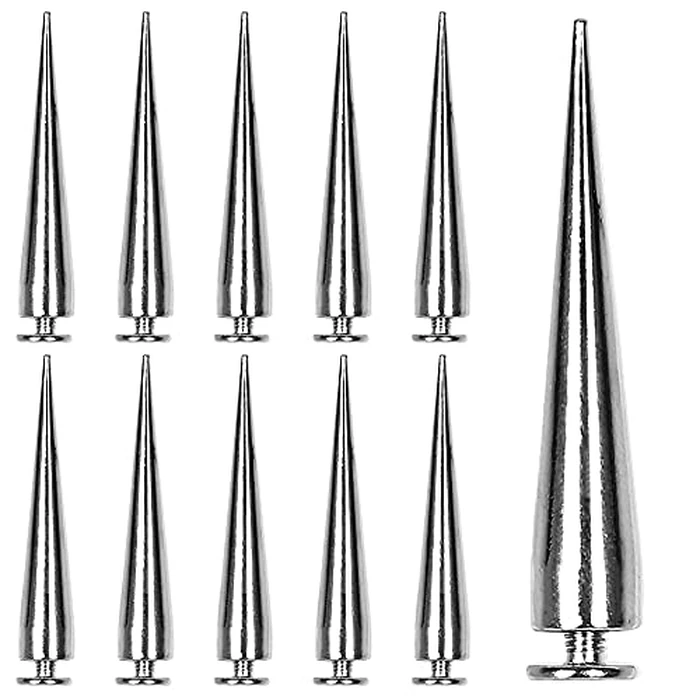 30PCS 40MM Spike and Studs Silver Cone Spikes Punk Large Size Leather Rivets Screwback Studs Rivets Set for Punk Style Clothing Accessories by PARAOR - Used - Like New condition - US$8.09