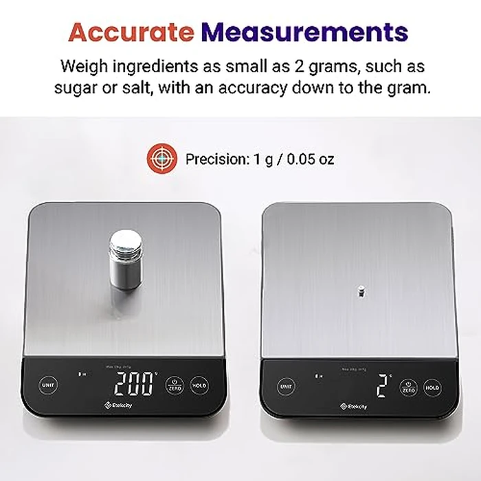 Etekcity Digital Food Kitchen Scale, Grams and Oz for Weight Loss, Baking and Cooking, 0.05oz/1g Precise Graduation,5 Weight Units, IPX6 Waterproof, USB Rechargeable,304 Stainless Steel-Silver, 22lb by Etekcity - Image 5