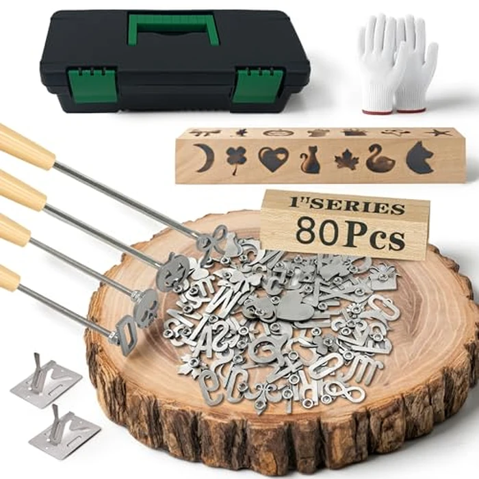 80 Pcs Stainless Steel Branding Iron Kit - Custom Branding Iron for Wood with A-Z Letters & Numbers, Mini Wood Branding Iron Set, Personalized Branding Irons for Hats, Steak, Bread & DIY Crafts by Ritzephyria - Used - Like New condition - US$73.76