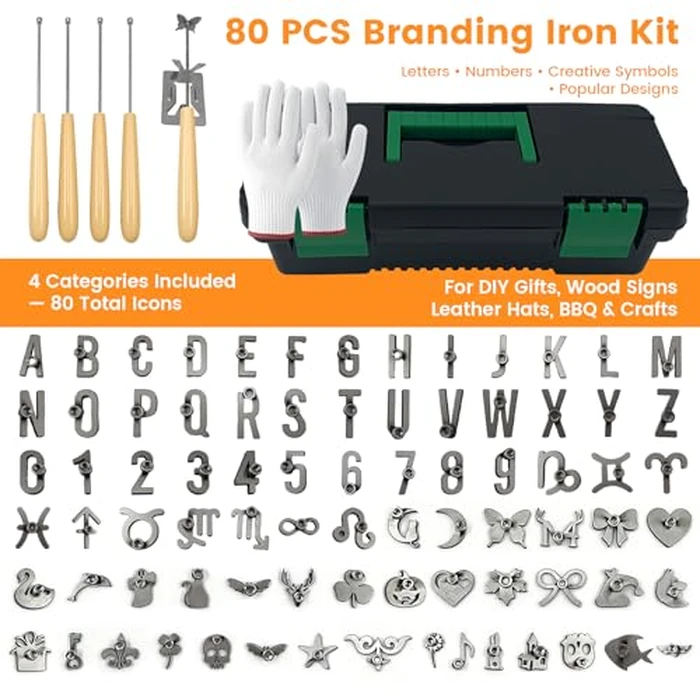 80 Pcs Stainless Steel Branding Iron Kit - Custom Branding Iron for Wood with A-Z Letters & Numbers, Mini Wood Branding Iron Set, Personalized Branding Irons for Hats, Steak, Bread & DIY Crafts by Ritzephyria - Image 2