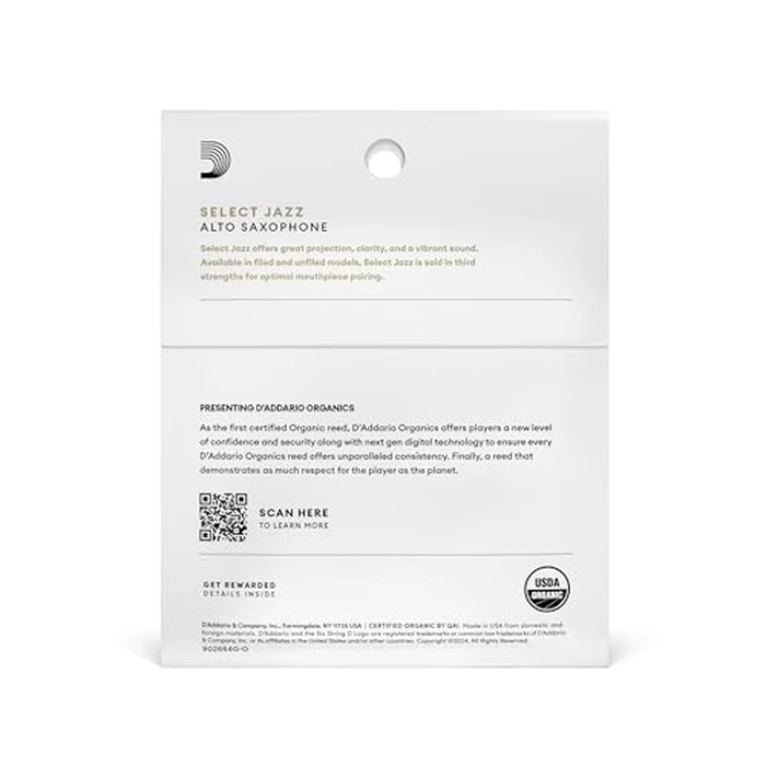 D'Addario Organic Select Jazz Filed Alto Saxophone Reeds - Sax Reeds - Individually Sealed - 2 Medium, 3 Pack by D'Addario - Image 2