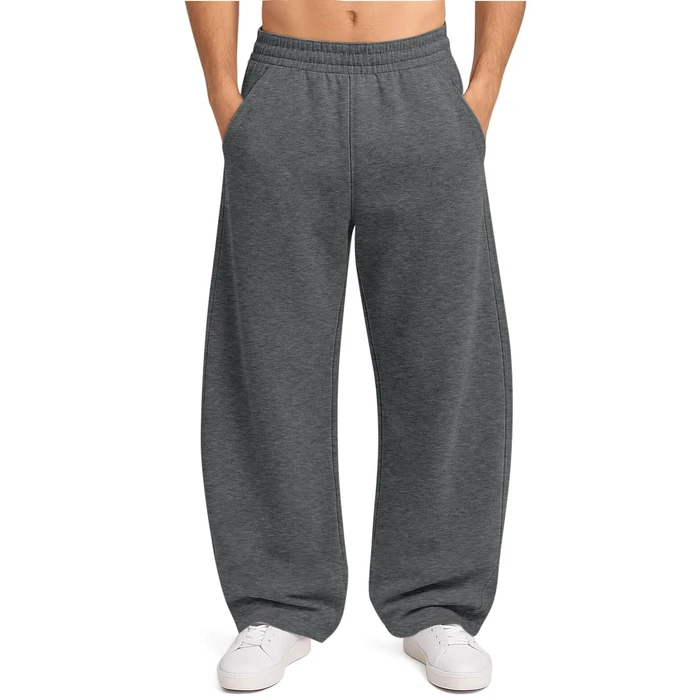 HeSaYep Men's Baggy Sweatpants Barrel Open Bottom Workout Fleece Sweat Pants Loose Casual Active Joggers Pants with Pockets Dark Grey L by HeSaYep - Used - Like New condition