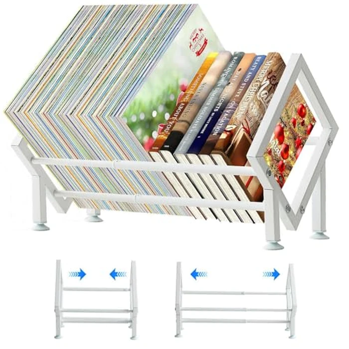 ENCIMART Tabletop Bookshelf Organizer, Adjustable Desk Shelf for Top of Desk in Living Room, Home, Office, Stainless Steel Tilting Bookcase Desktop Storage Book Rack for Magazine/CDs/Books Display by ENCIMART - Used - Like New condition